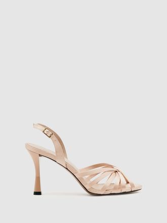 Reiss Neutral Satin Cross-strap Heeled Sandals, X09