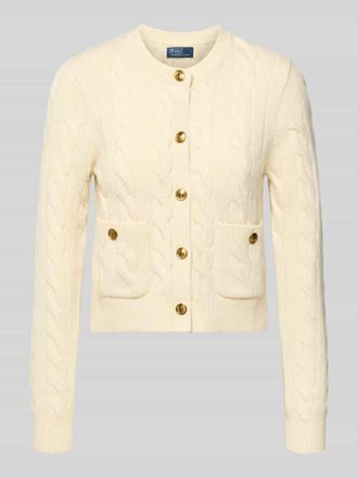 Polo Ralph Lauren Cardigan aus Lanawoll-Kaschmir-Mix mit Zopfmuster in Ecru, Gr&ouml;&szlig;e M