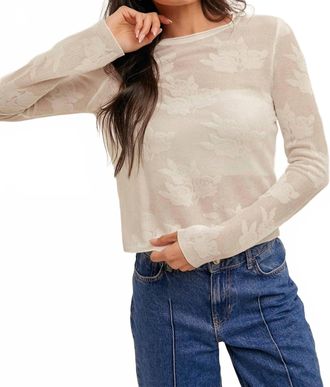Hem & Thread Floral Pattern Sheer Sweater Knit Top In Off White