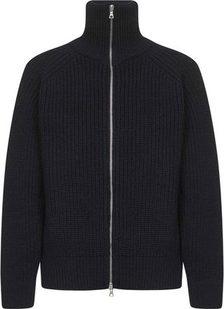Dries Van Noten Cardigan met hoge kraag en ritssluiting - Heren - Truien - Zwart - Maat: M Zijde