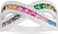 Queen Jewels Multicolor Cubic Zirconia Crossover Band Ring in Silver at Nordstrom Rack, Size 10
