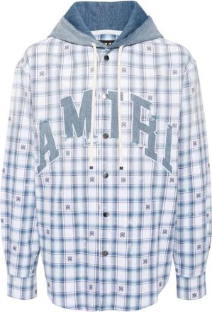 Amiri Light Jackets, male, Blue, M/L, Gradient Check Overshirt Hooded Jacket