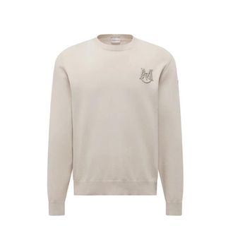 Moncler Round-neck Knitwear, male, Beige, Size: XL Monogram Logo Beige Sweater
