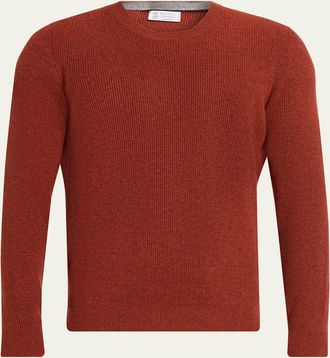 Brunello Cucinelli Mens Crewneck English Rib Cashmere Sweater