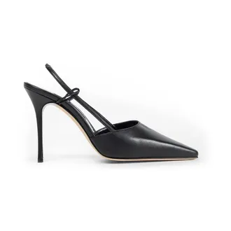 Manolo Blahnik Pumps, female, Black, 4 UK, Black Leather Slingback Stiletto Heels