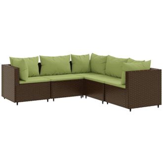 vidaXL Set Muebles De Jard&iacute;n 5 Piezas Y Cojines Rat&aacute;n Sint&eacute;tico Marr&oacute;n Vidaxl