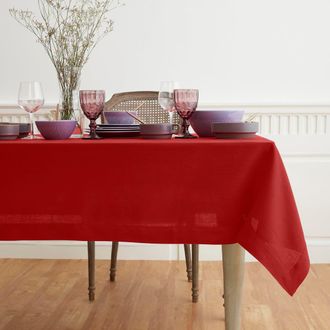 Solino Home Linen Tablecloth for Dining Table, Holiday and Everyday Table Decor - Fete in Red at Nordstrom, Size Xx-Large