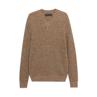 Brooks Brothers Cotton-Linen V-Neck Moulin&eacute; Jumper - male - Brooks Brothers - V-neck Knitwear - Beige - 2XL - Knitwear