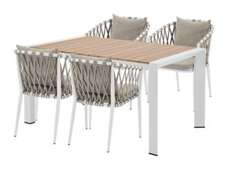 Vente-Unique Comedor de jard&iacute;n de aluminio y cuerda trenzada: una mesa L.150 cm y 4 sillones - Natural claro y blanco - MISSO de MYLIA