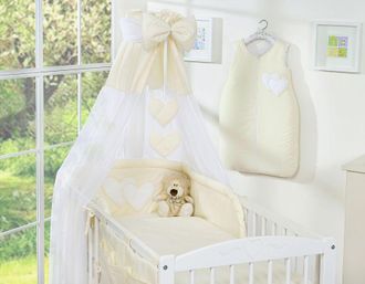 OEM Juego De Cama De 5 Piezas De 135x100 Cm Con Dosel - Corazones Colgantes Color Crema