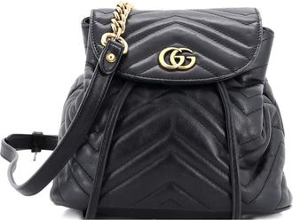 Gucci GG Marmont Drawstring Matelasse Leather Mini backpack - Zwart