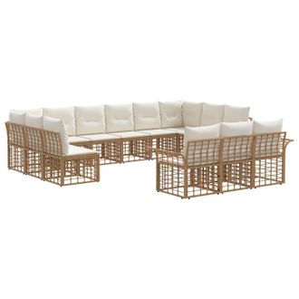 vidaXL Conjunto De Sof&aacute;s De Exterior 13 Pcs Natural Y Crema Poli&eacute;ster Vidaxl