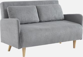 Sweeek Sweeek - Sof&aacute; Cama De Pana De 2 Plazas Con Patas De Madera, Panam Pana, Gris Claro, 131x75x81 Cm