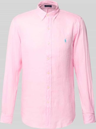 Polo Ralph Lauren Slim Fit Leinenhemd mit Logo-Stitching in Rosa, Größe XXL
