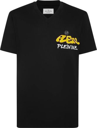 Philipp Plein T-shirt V Neck SS Bombing Graffiti - Heren - T-shirts - Zwart - 3XL - Katoen - Tops