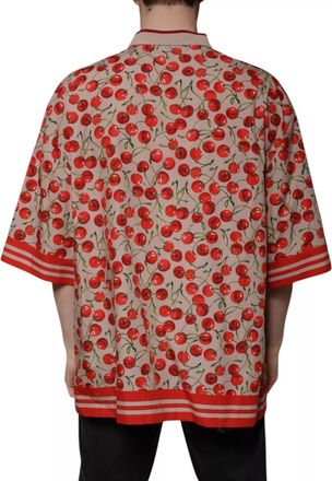 Dolce & Gabbana Beige Cherry Nylon Buttoned Casual Mens Shirt