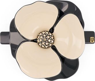 Alexandre de Paris Camelia acetate barette in Beige And Black at Nordstrom, Size Large
