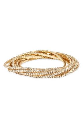 Nordstrom Set of 10 Crystal Stretch Bracelets in Clear- Gold at Nordstrom