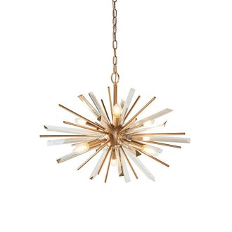 Loops Large Antique Brass Ceiling Pendant Light - 6 Bulb Hanging Fitting - Prism Glass in Clear