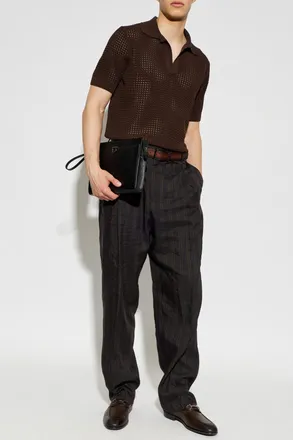 Ferragamo Polo With Decorative Weave, Mens, Brown