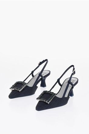 Roberto Festa Milano Canvas Slingback Pumps with Jewel Buckle and 7cm Heel size 38,5