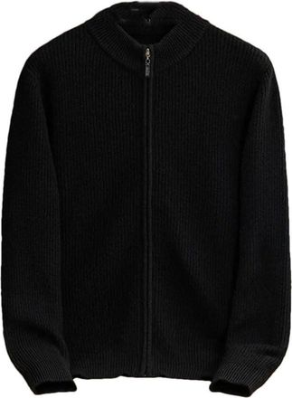 Generic Mens Wool Half Turtle Collar Zip Cardigan Thick Knitted Sweater Coat Black
