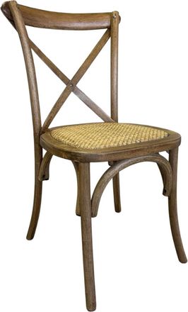 Biscottini International Silla Thonet Cross De Madera Maciza Y Asiento De Rat&aacute;n En Acabado Marr&oacute;n Antiguo Apilable