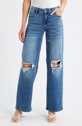 Hidden Jeans Distressed Mid Rise Wide Leg Jeans in Dk.wash at Nordstrom, Size 24