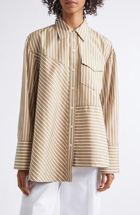 3.1 Phillip Lim Stripe Asymmetric Shirt in Khaki Multi at Nordstrom, Size X-Small