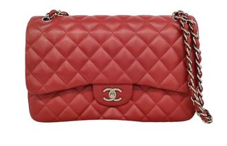 Chanel Classic Red Lambskin Jumbo Double Flap Bag