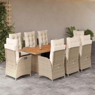 vidaXL Set Comedor De Jard&iacute;n 9 Pzas Con Cojines Rat&aacute;n Sint&eacute;tico Beige Vidaxl