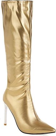 Generic Womens Stiletto Heel Pointed Toe Dress Pumps Shoes Fashion Mirror Knee High Boots with Back Zipper (5.5,Gold)