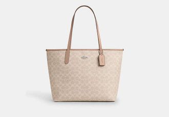 Coach Womens City Tote Bag in Beige | PVC