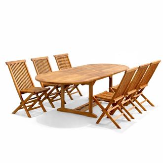 Concept Usine Conjunto de jard&iacute;n de teca aceitada para 6 personas, mesa ovalada