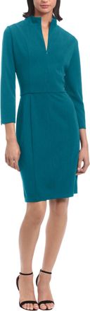 Clover and Sloane Long Sleeve Zip Neck Sheath Dress In Ocean Deep