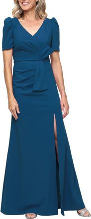 Alex Evenings Stretch Crepe A-Line Gown in Azure at Nordstrom, Size 12