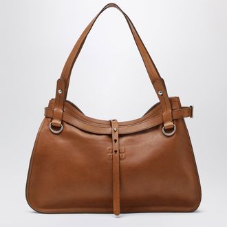 Miu Miu Calfskin crossbody bag with embossed logo in cognac