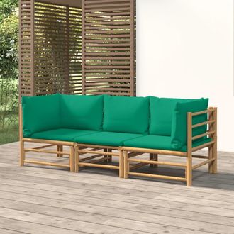 vidaXL Set De Muebles De Jard&iacute;n 3 Piezas Bamb&uacute; Con Cojines Verde Vidaxl