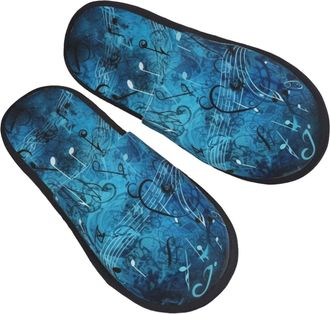 Generic Hotel Slippers Blue Musical Notes Portable Cotton Slippers Soft Anti-Slide Slipper For Men Hotel Home M