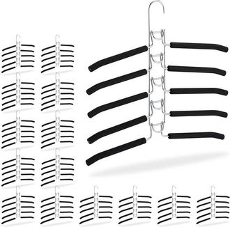 Relaxdays Set 15 Perchas Ahorra Espacio Antideslizantes, Colgador M&uacute;ltiple 5 Prendas, Compacta, 39x40,5x2cm, Plateado Y Negro