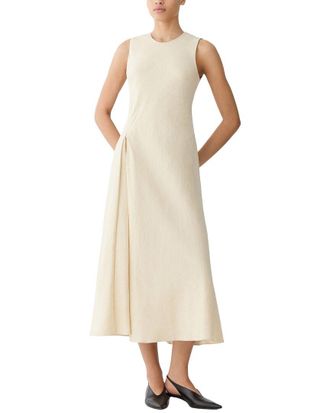 Lafayette 148 New York Pleat Front Asymmetric Linen-Blend Dress