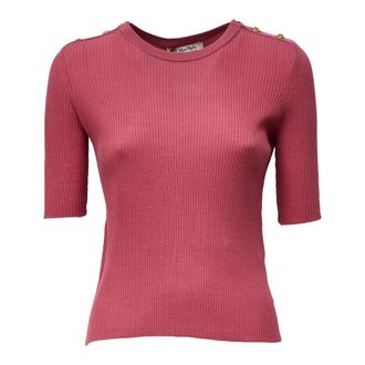 Max Mara Geribde trui met juwelenknopen - Dames - Ronde hals truien - Roze - S - Wol - Truien & Vesten