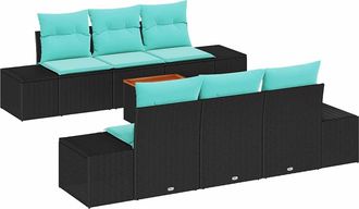 vidaXL Set Divano Da Giardino 7 Pz Nero E Turchese Polyrattan Vidaxl