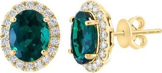 Effy 14K Yellow Gold Lab-Grown Emerald & Diamond Halo Stud Earrings in 14K Gold at Nordstrom