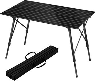 Woltu Woltu - Mesa De Camping De Aluminio 120x68,5x59/78,5 Cm, Plegable - Mesa De Camping, Mesa De Camping, Mesa De Camping Plegable, Negro