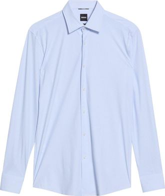 BOSS Hank Kent Slim Fit Performance Stretch Dress Shirt in Light/Pastel Blue at Nordstrom, Size 17.5 - R
