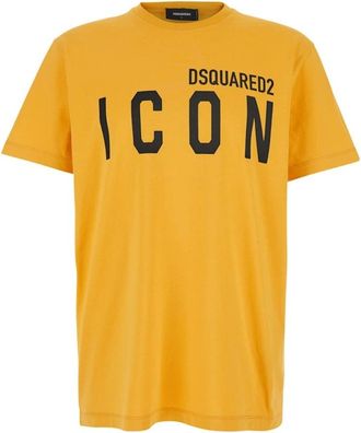 Dsquared2 Mens Sunflower Yellow T-shirt Large Icon Black Logo Cotton - Size Medium
