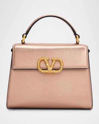 Valentino Garavani VSling Metallic Leather Mini VLOGO Top-Handle Bag
