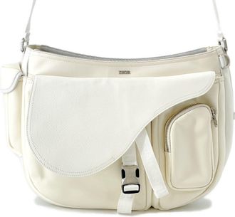 Dior Ivory Nylon Leather Messenger Bag Saddle Bag Shoulder Bag (Pre-Owned)