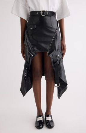 Givenchy Belted Asymmetric Leather Biker Skirt in Black at Nordstrom, Size 10 Us